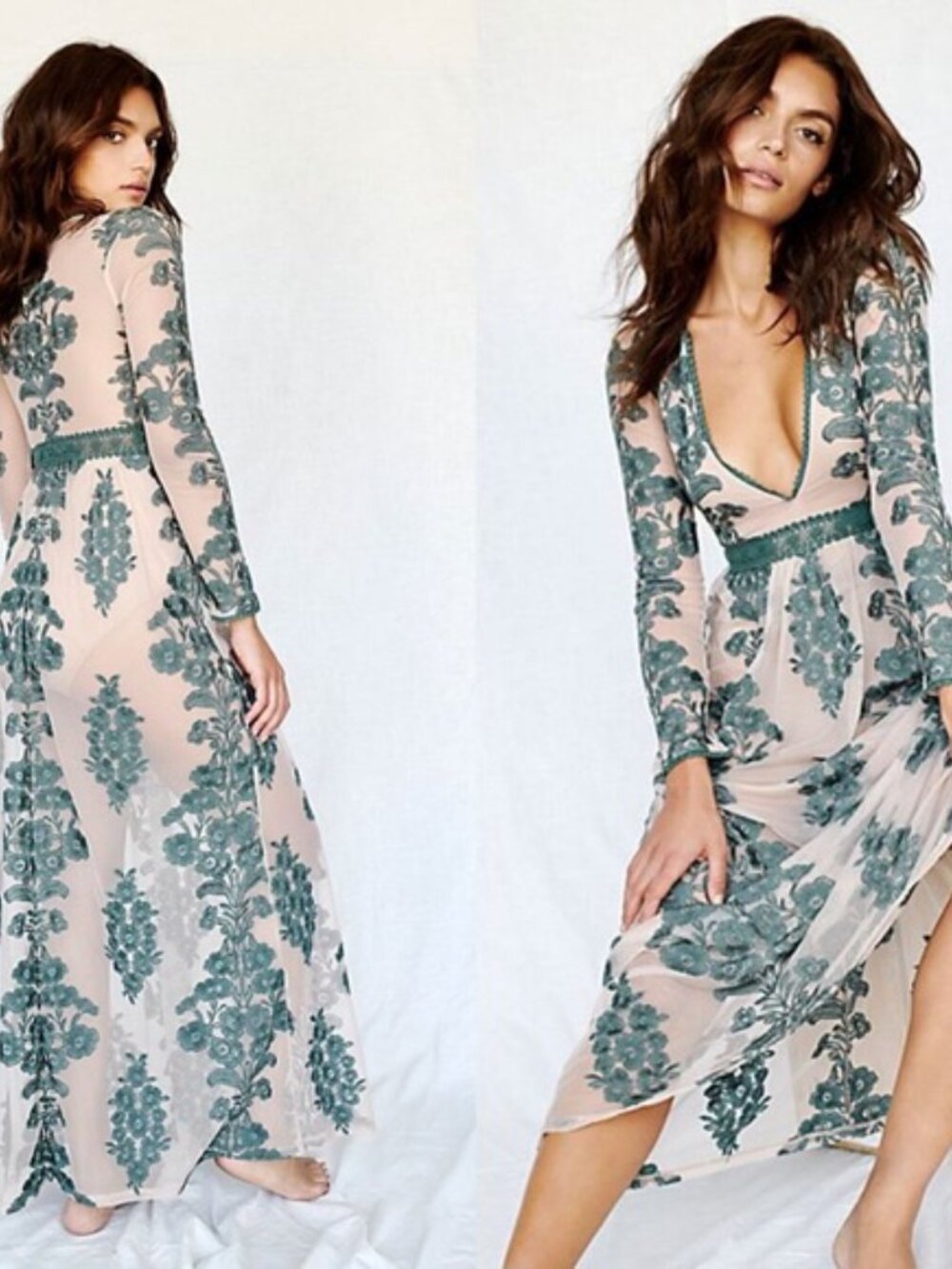 For Love & Lemons Temecula Lace Maxi Dress | Moss Green | Medium